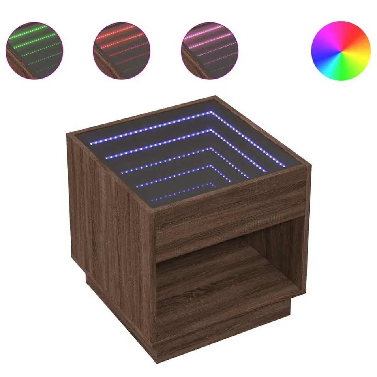 vidaXL Table de chevet LED - Chêne Marron
