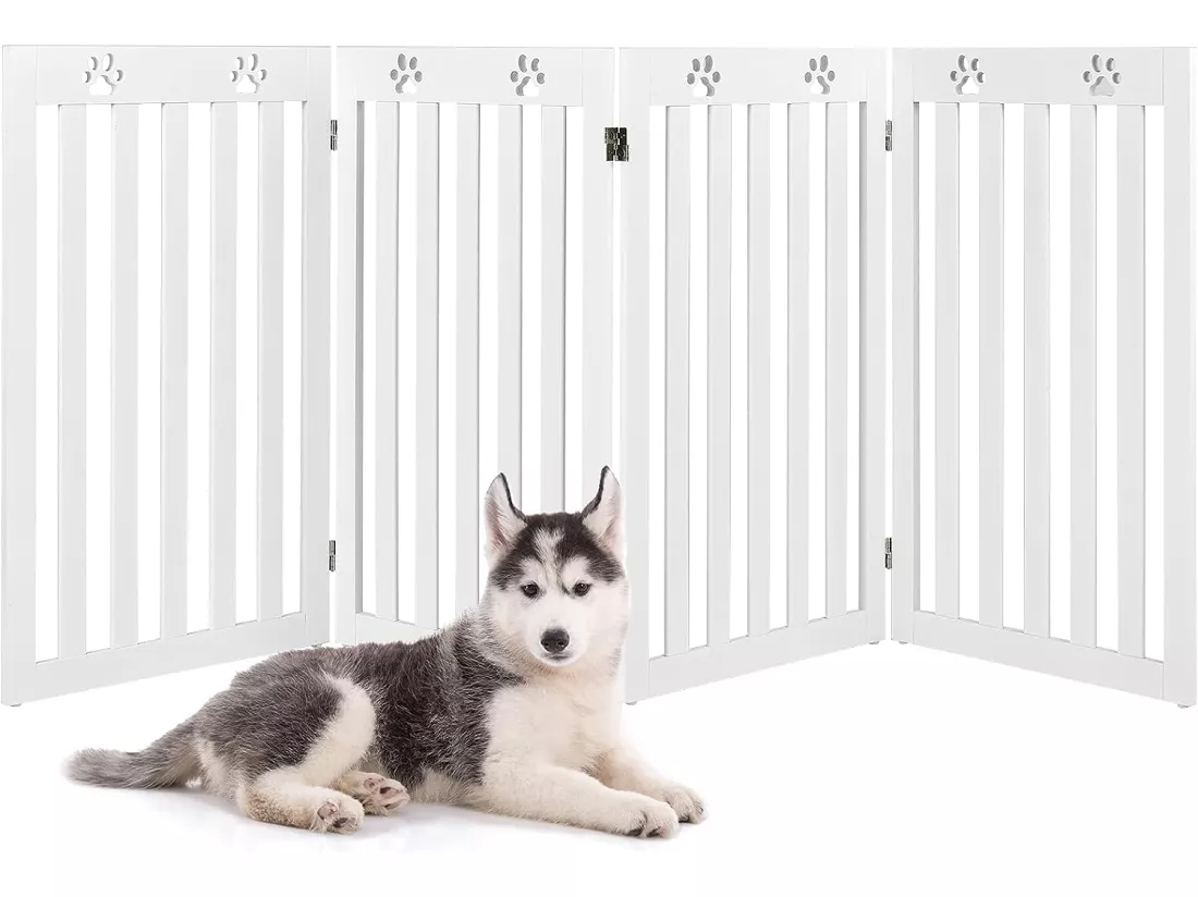 Barrière autoportante pour chien 4 panneaux en bois charnières ,sans perçage