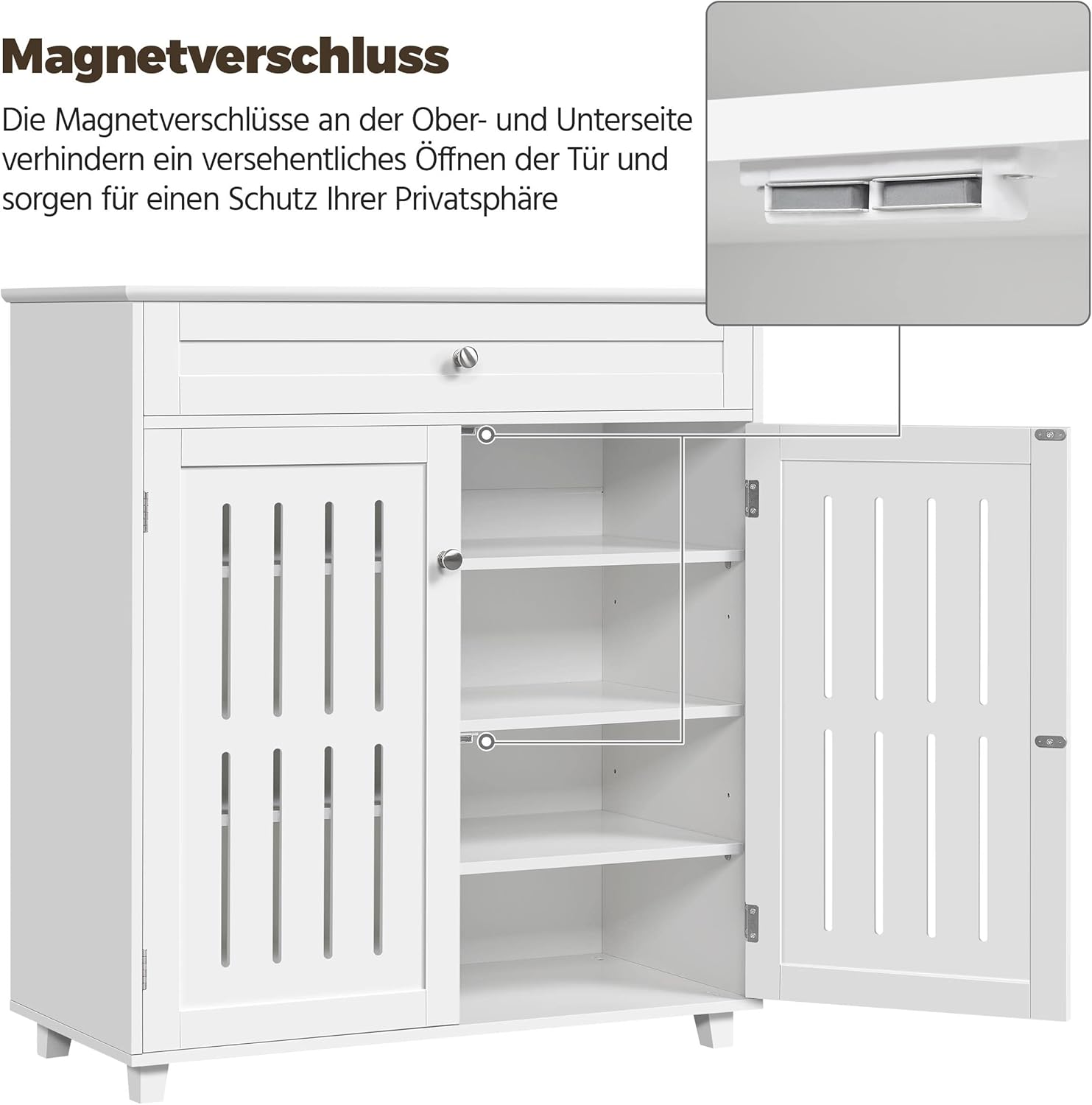 Yaheetech Schuschrank Schuhregal mit 1 Schublade und 2 Türen Schuhablage Verstellbare Einlegeböden Schuhkipper 4 Ablagefächer Holz Schuhkommode für High Heels/Stiefel, 78 × 37 × 85,5 cm
