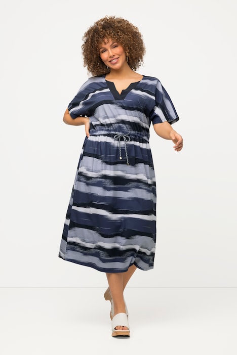 Midikleid, Ringel, Oversized, Tunika-Ausschnitt, Halbarm