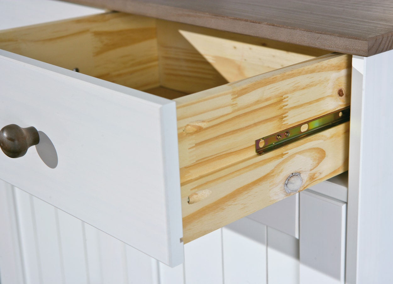 Inter Link FSC Buffet Buffetschrank Westerland - Kiefer Massivholz - 4 Türen, 2 Schubladen - Weiss, Sepia lackiert
