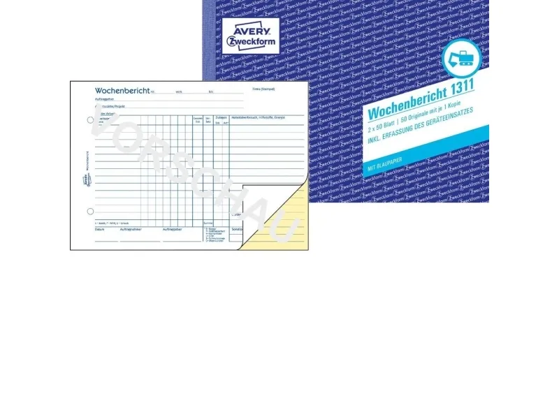 Avery Zweckform - Ugentlig rapport - 50 ark - A5 (148 x 210 mm) - landskab - duplikat