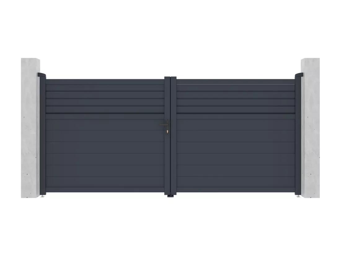 Portail battant aluminium persienné L355 x H166 cm anthracite - VIAZO
