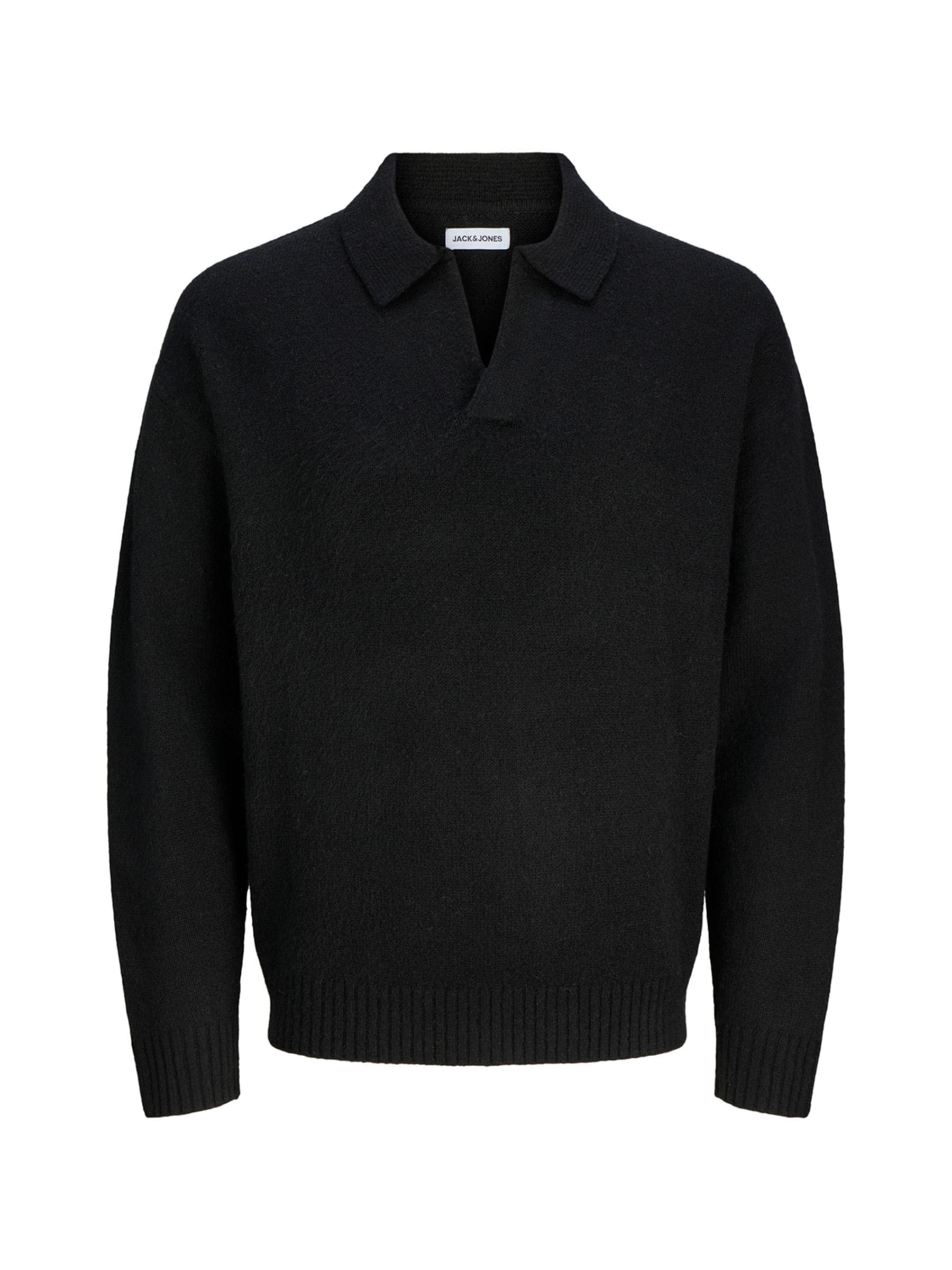 JACK & JONES Junior Split Neck Knitted Black Jumper