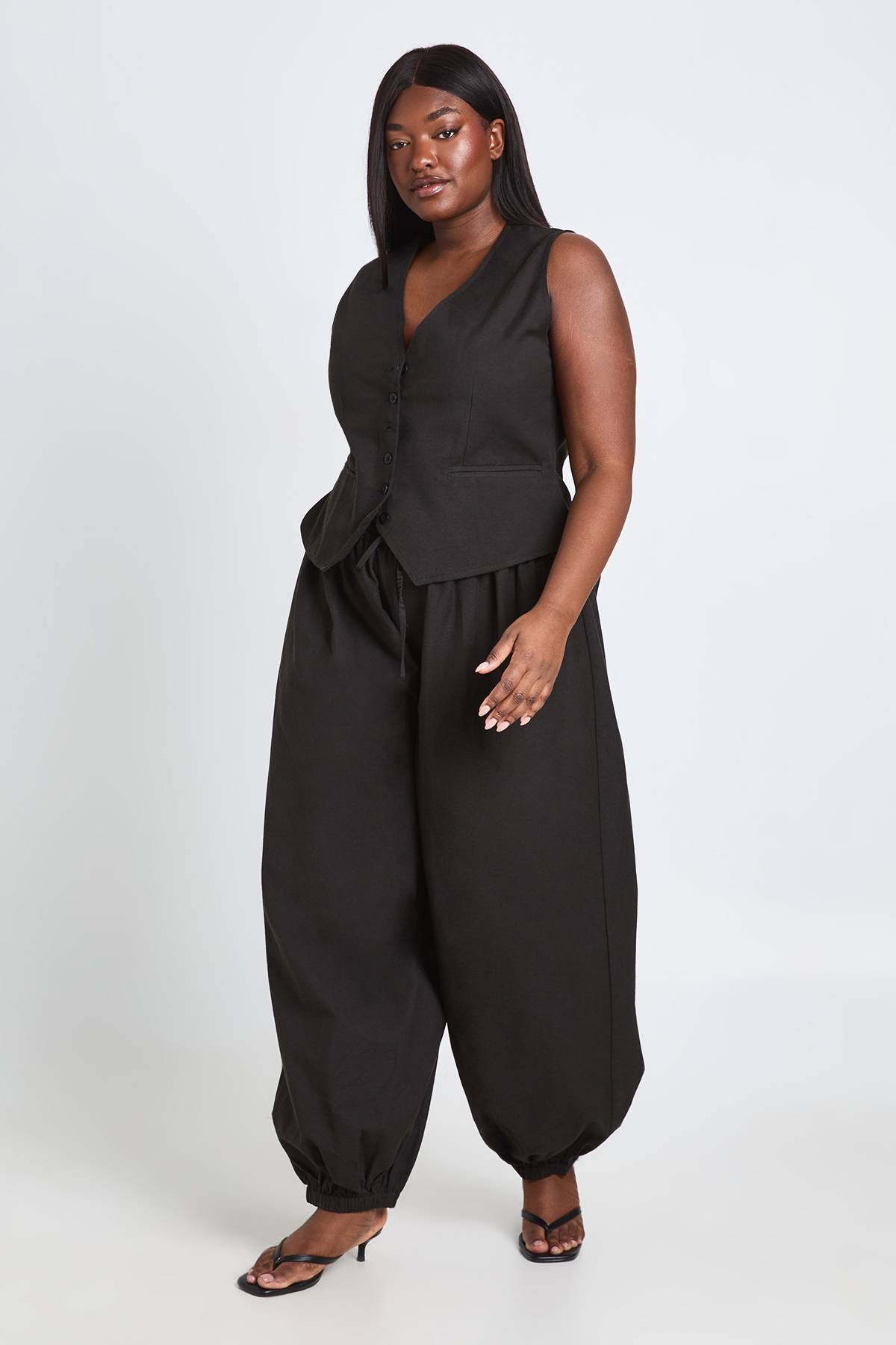 boohoo Pantalon Ballon Grande Taille Aspect Lin