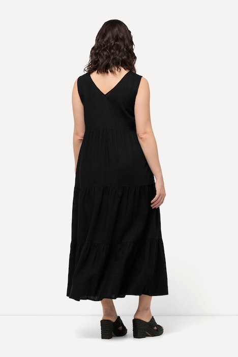 Kleid, Leinenmix, A-Linie, V-Ausschnitt, ärmellos
