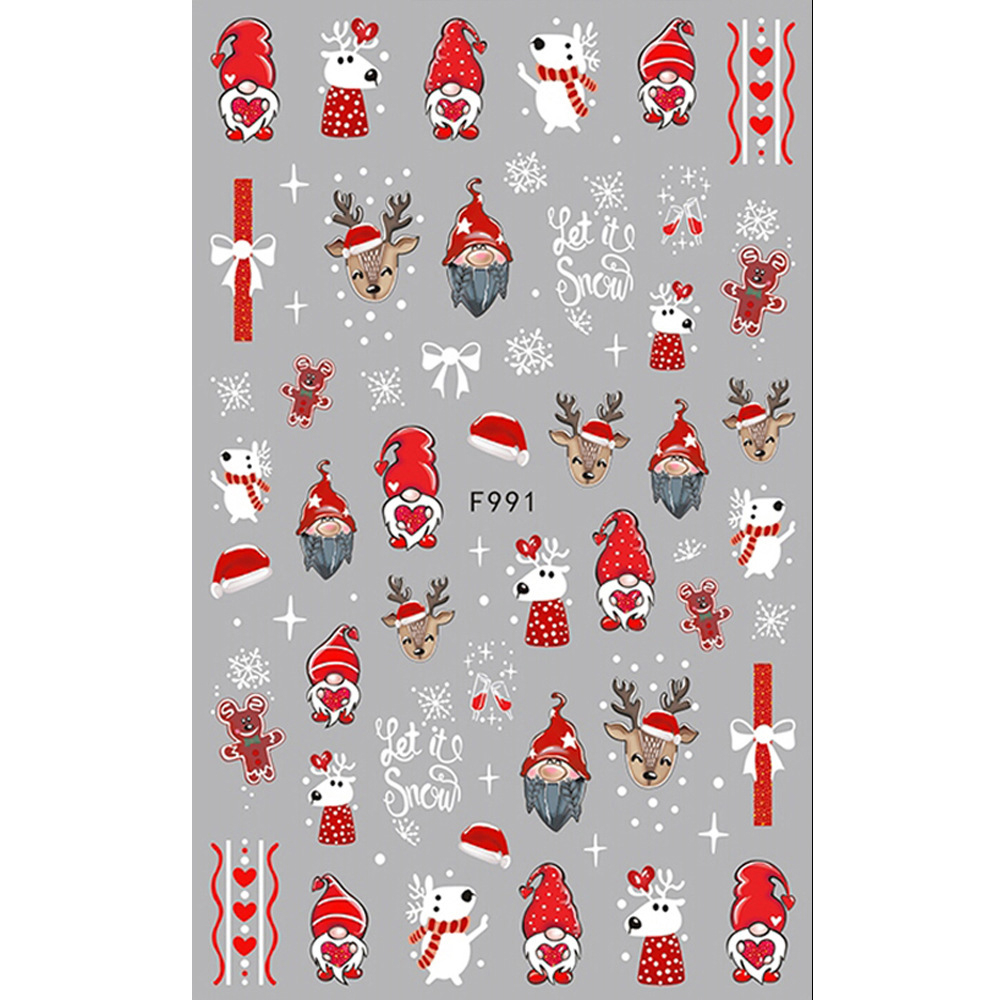 (65-tlg. Set) Nagel Sticker Nail Art Tattoo Selbstklebende Aufkleber Weihnachten - Rot / Weiss