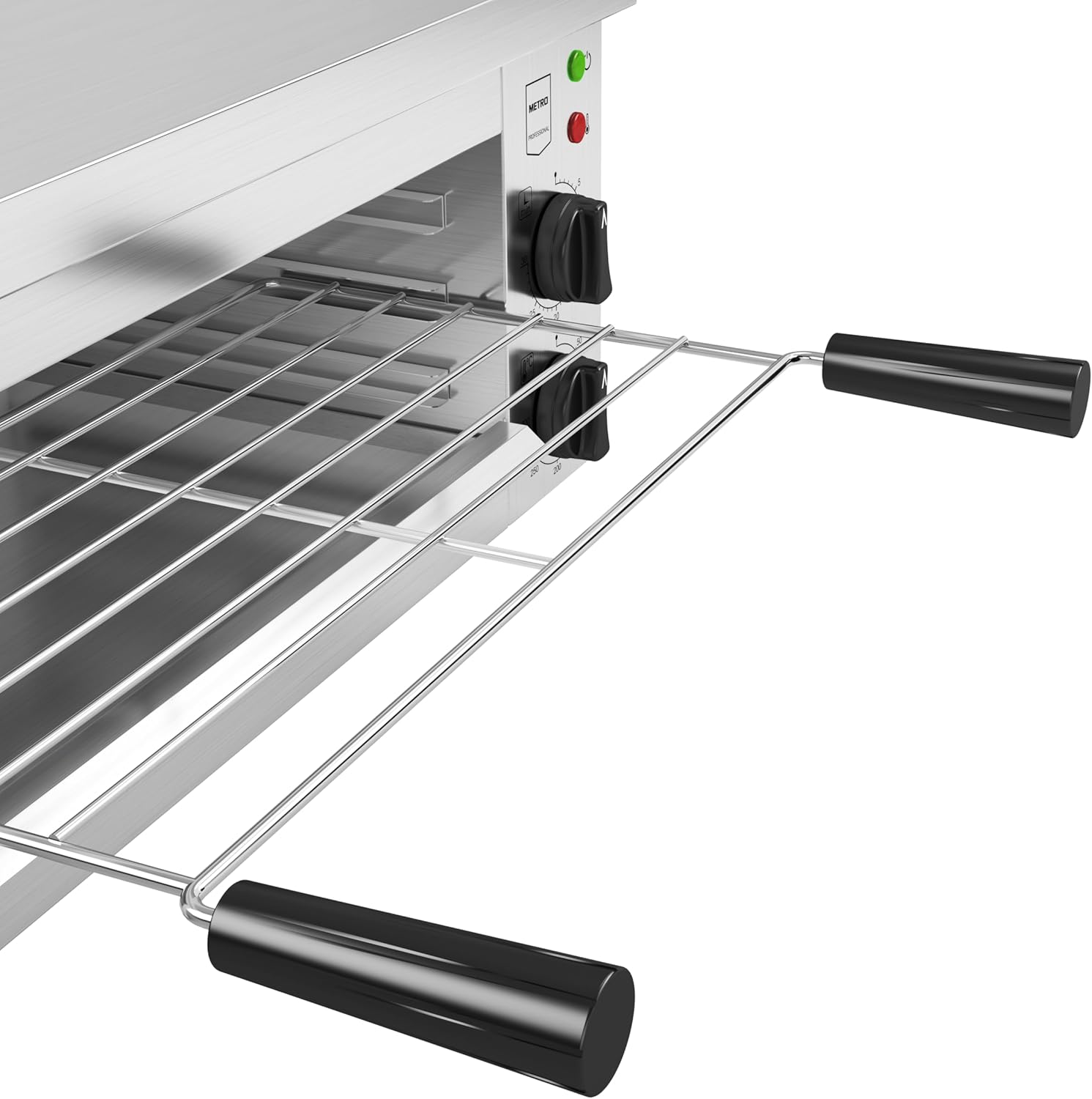 METRO Professional GSL1001 Elektro-Salamander GSL1001, Edelstahl, 61x33x28cm, 2500W, 30min Timer, Krümelschublade, Anti-Rutsch-Füße, Überhitzungsschutz, Silber