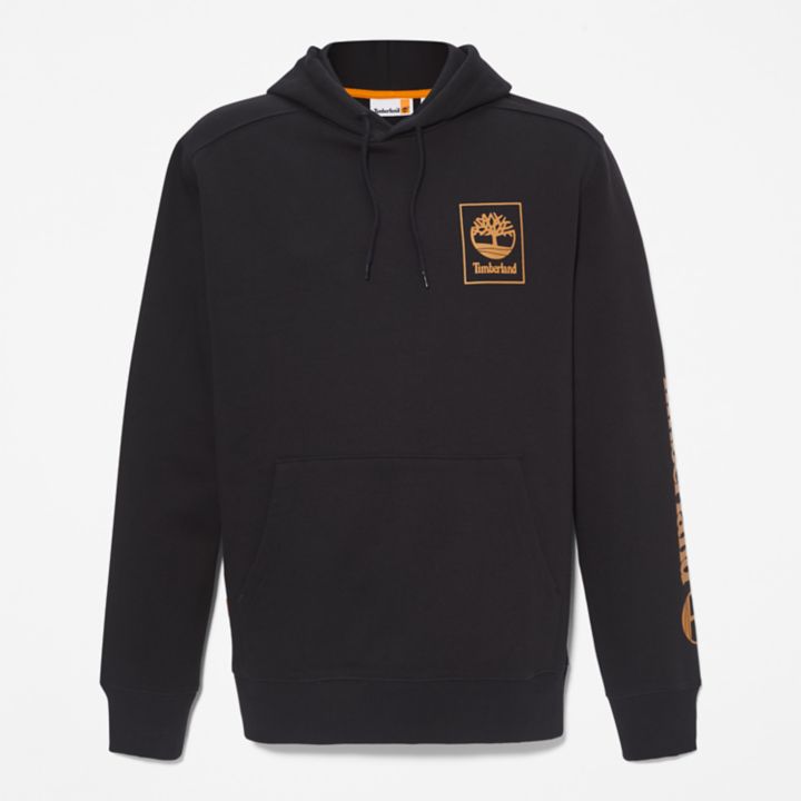 Moletom com capuz e logo empilhado para homens na cor preta.
