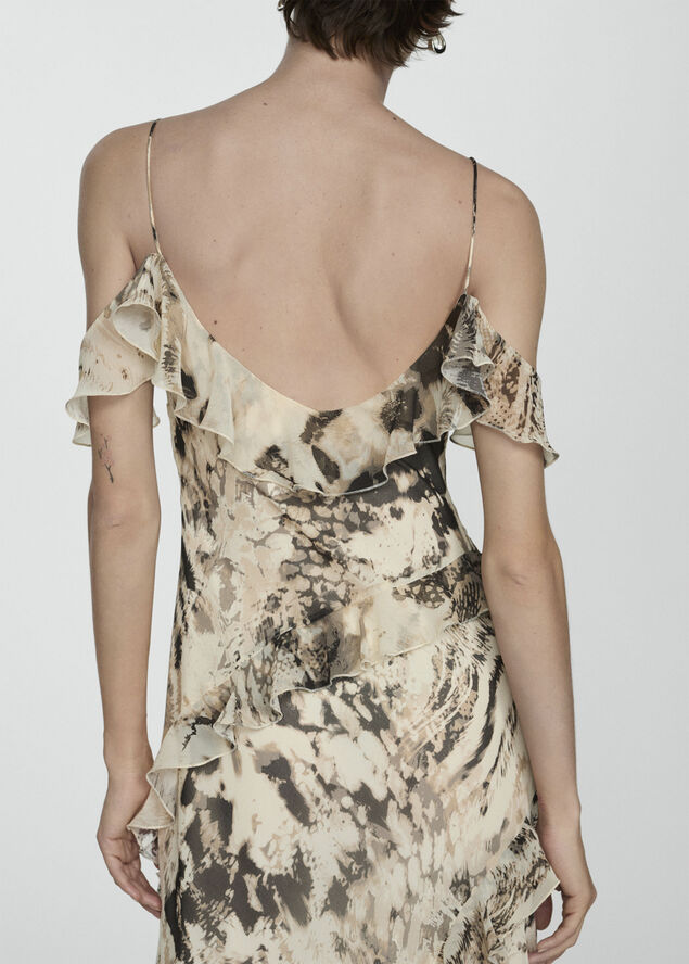 MANGO Animal print ruffled dress Light beige