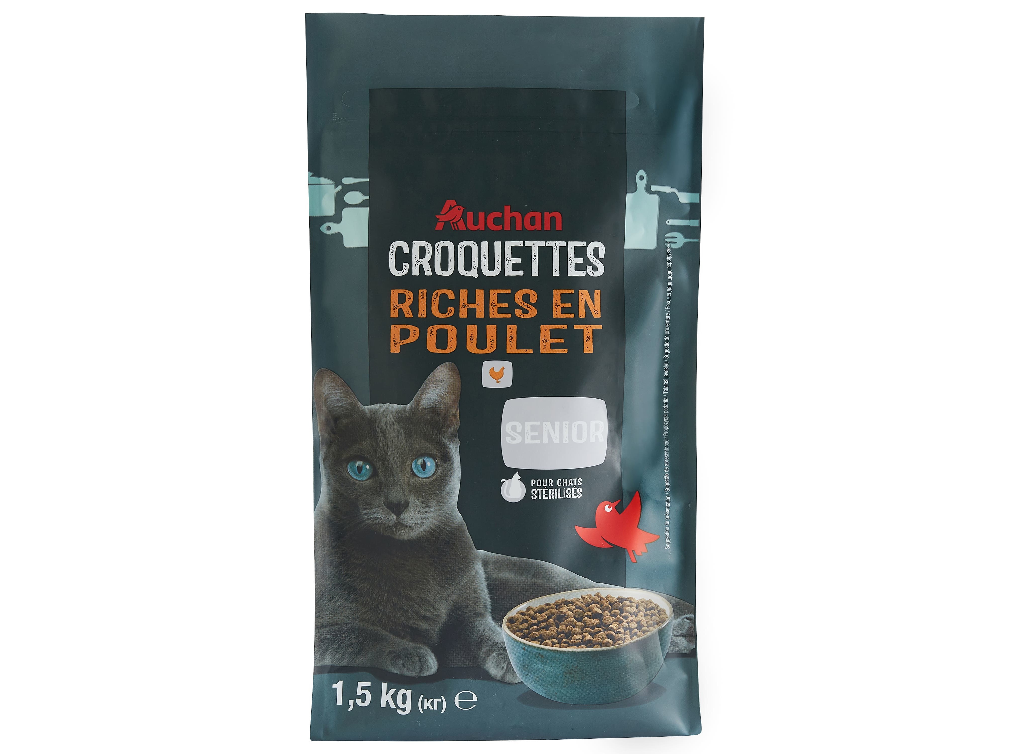 RAÇÃO PARA GATO SÉNIOR AUCHAN ESTERILIZADO RICO EM FRANGO FRESCO 1.5KG