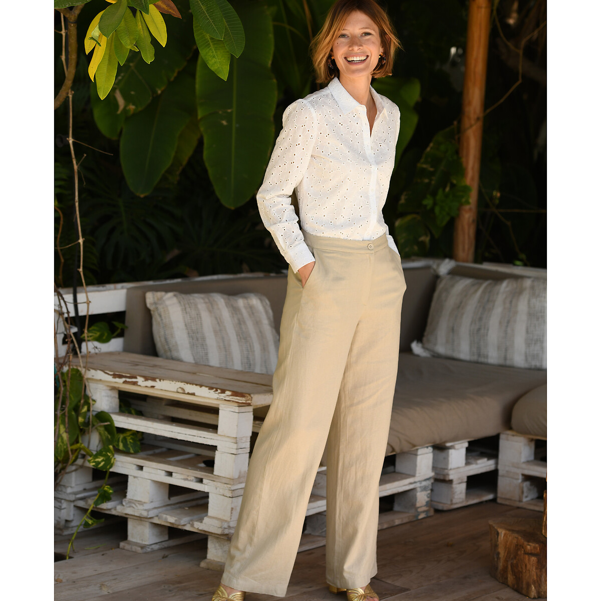 ANNE WEYBURN<br>Calças largas em linho misto
