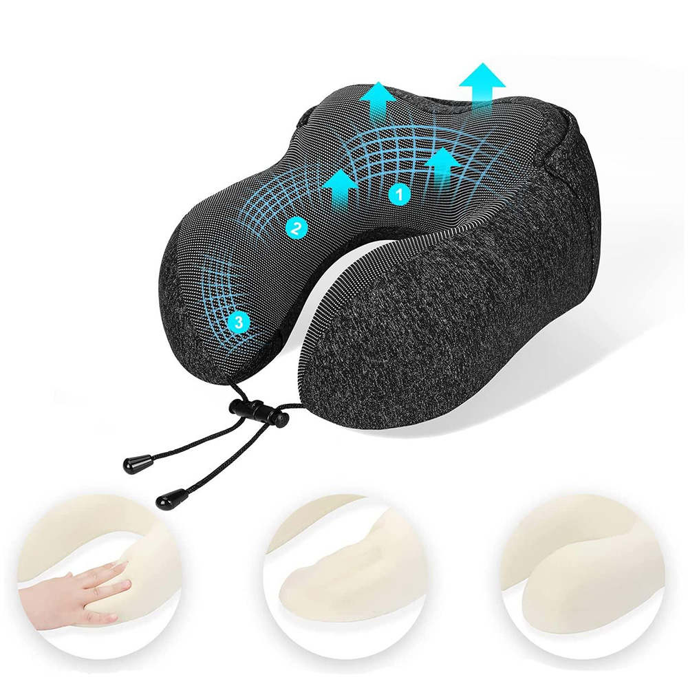 Memory Foam Nacken Kissen Reise Kopfstütze mit Kapuze - Dunkelgrau