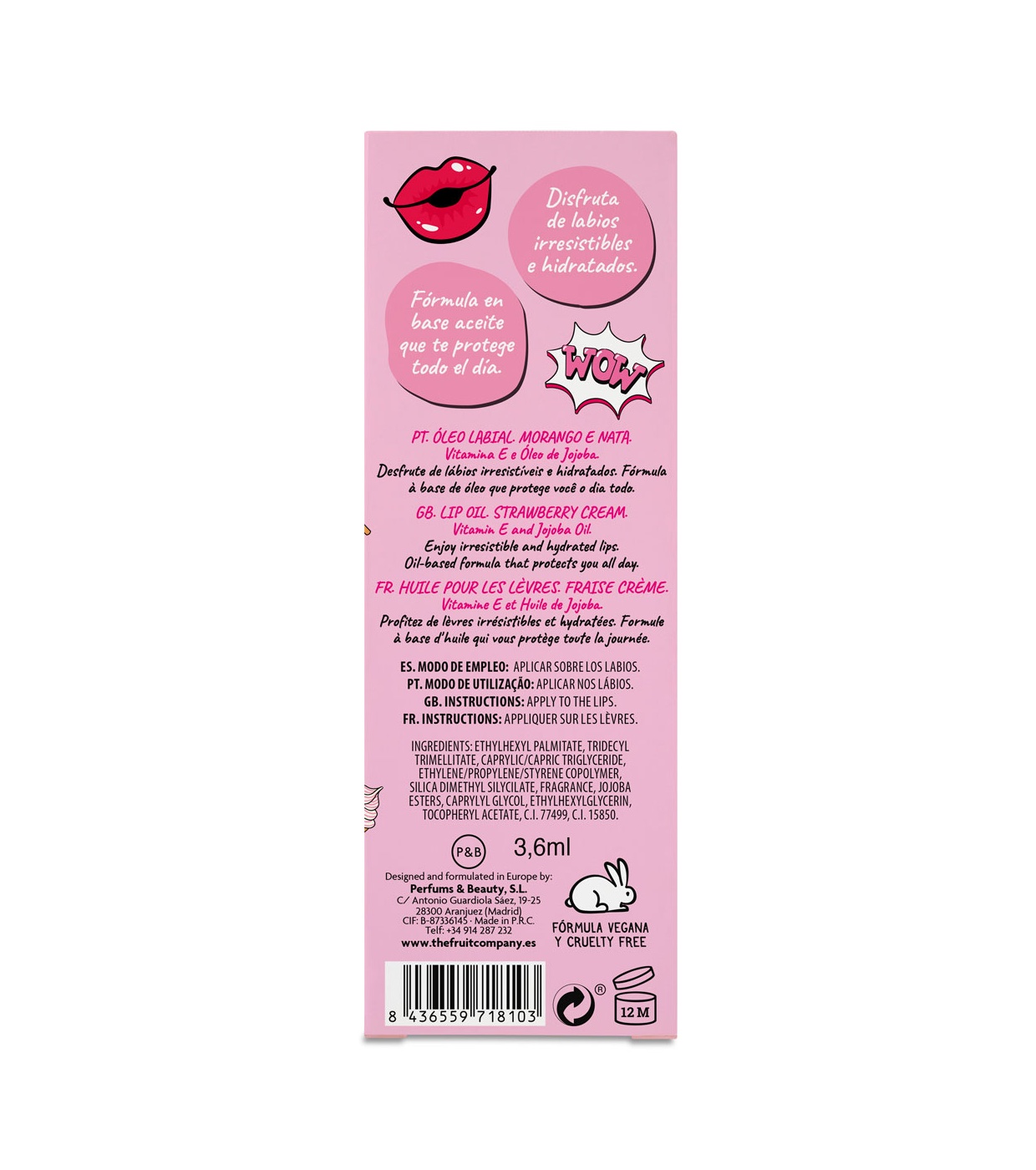 The Fruit Company - Óleo labial - Morango e creme