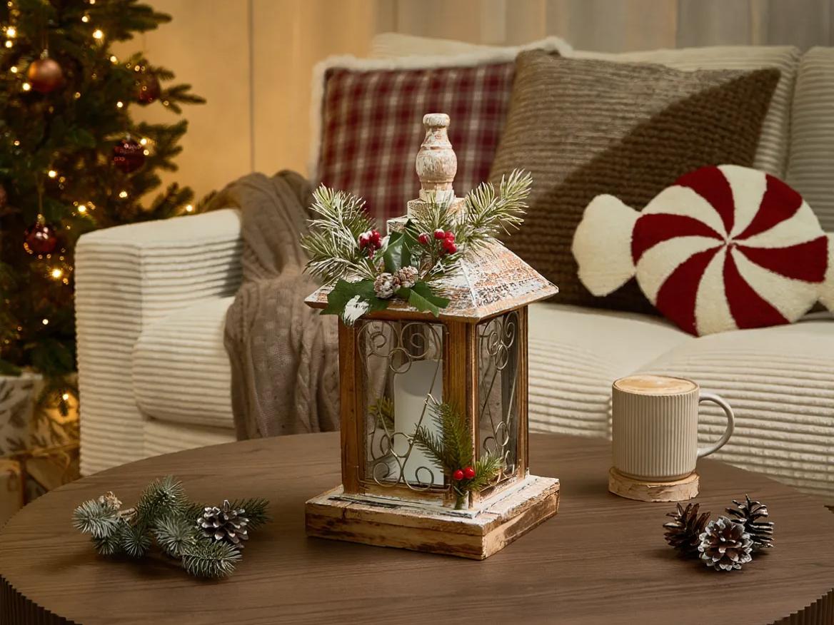 LED lantaarn SAIMA Kerstpatroon 40 cm Donkerbruin