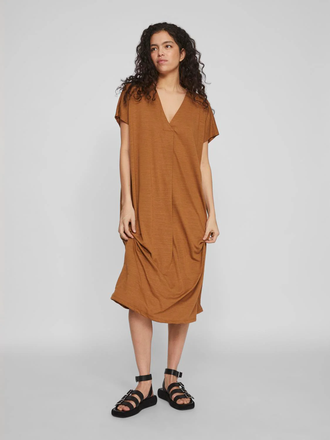 Vila  Vibrielle V-neck midi kjole - Rubber