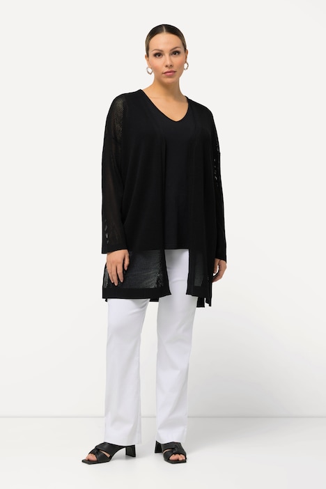Strickjacke, Strukturstrick, offene Form, 3/4-Arm