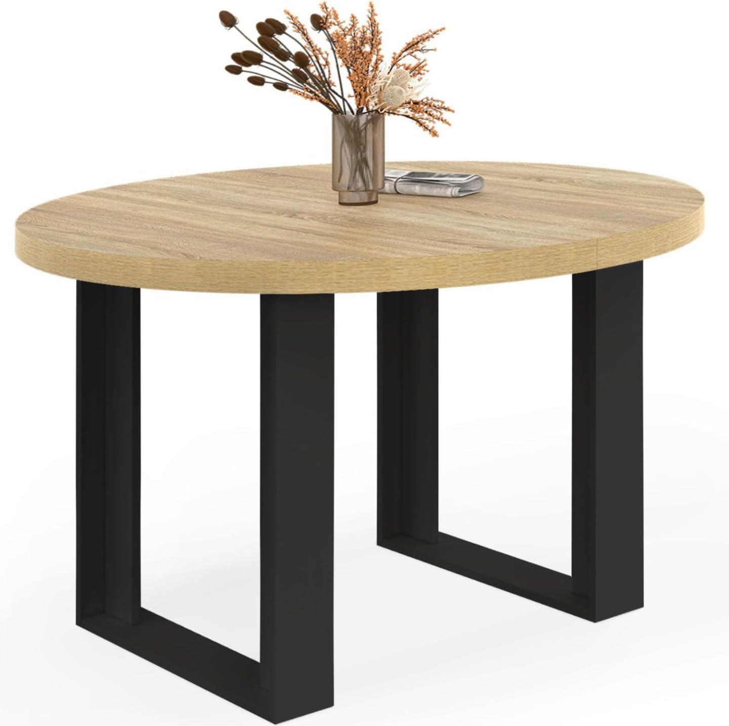 IDMarket - Ausziehbarer runder Esstisch Phoenix 4 Personen Holz und Schwarz 110 cm