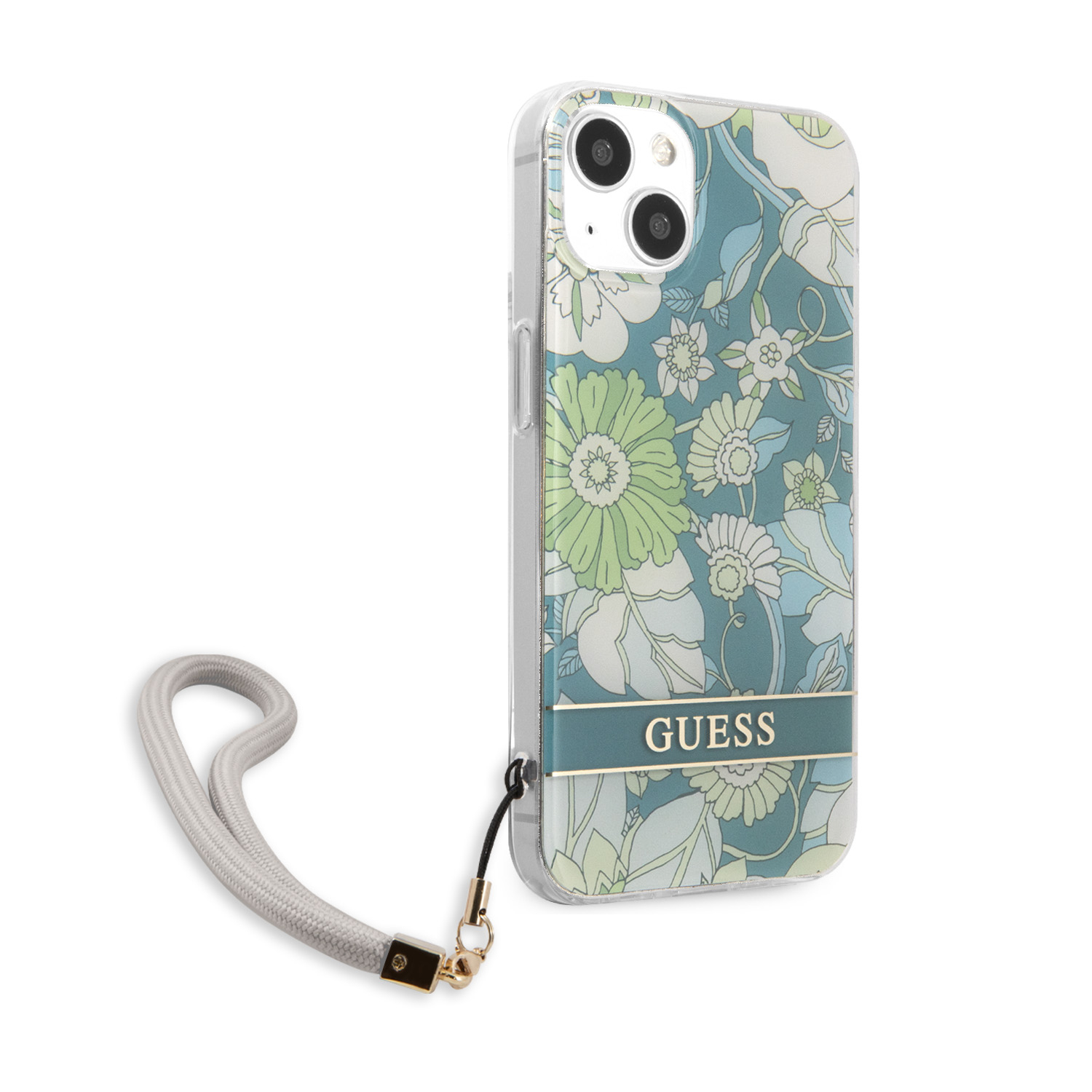 iPhone 13 Hardcase Hülle Flower Strap (GUHCP13MHFLSN) - Grün / Transparent
