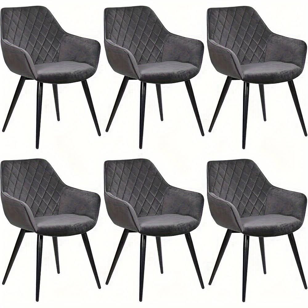 6er-Pack Samt Esszimmerstühle mit Rückenlehne - Ergonomischer Upholsterter Armstuhl mit Polsterarmen, Schaumstofffüllung, Metallbeinen für Esszimmer,