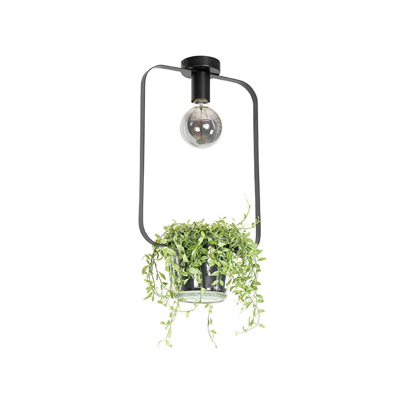 Moderne plafondlamp zwart met glas rechthoekig - Roslini