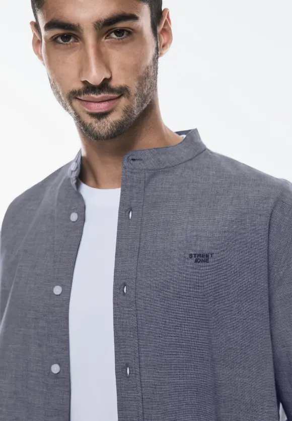 Struktur Stehkragen Hemd - deep blue chambray