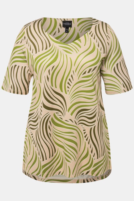 Slinkyshirt, Palmenblätter, Herzausschnitt, Halbarm