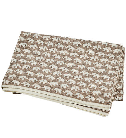 Smallstuff Kuscheldecke - Wolle - 80x100 cm - Elefanten - Natur