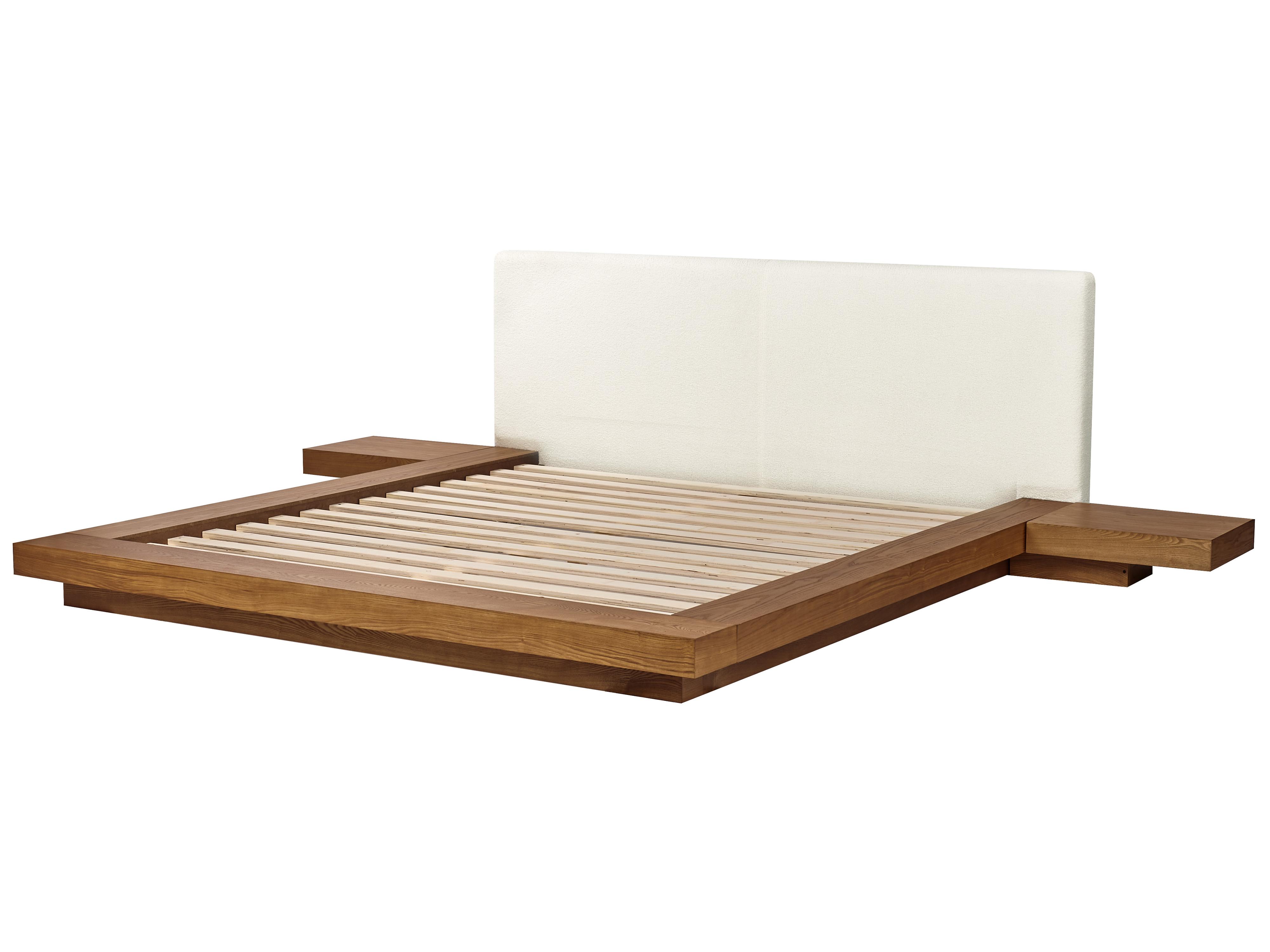 Bed Bouclé ZEN 180 x 200 cm Natuurlijk essenhout