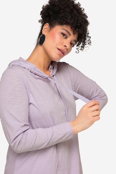Langarmshirt, Kapuze, Spitzen-Details