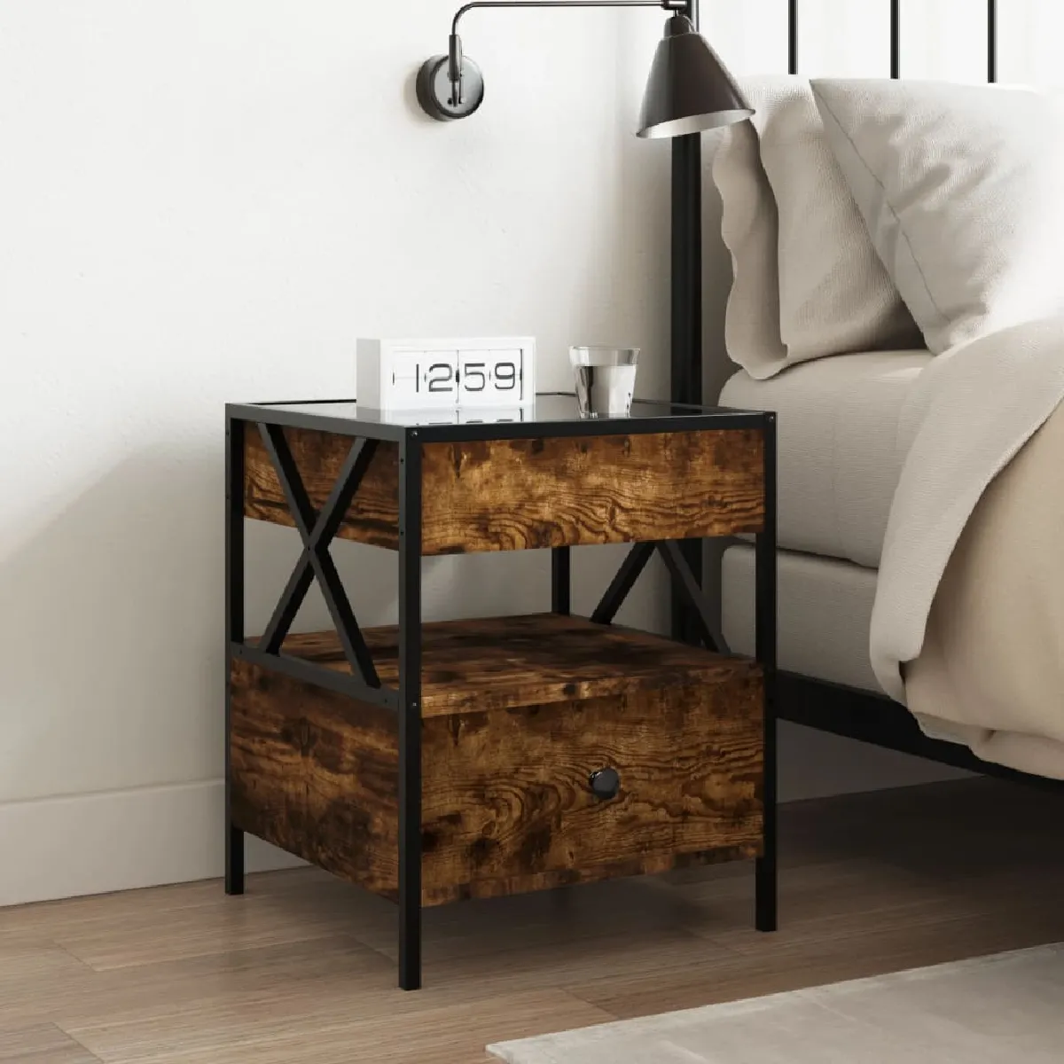 vidaXL Table de chevet - Chêne fumé