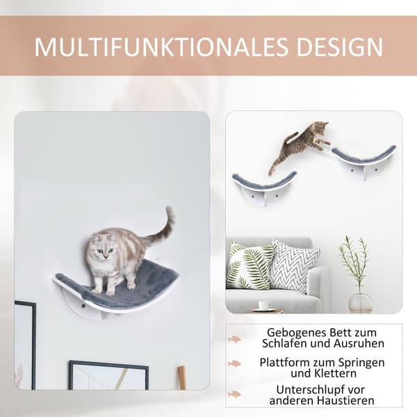 Cat Bed Veggmontert Stilig Veggseng For Katter, Plysjpute, Mdf, Enkel Installasjon, Hvit + Grå, 41X28X21Cm
