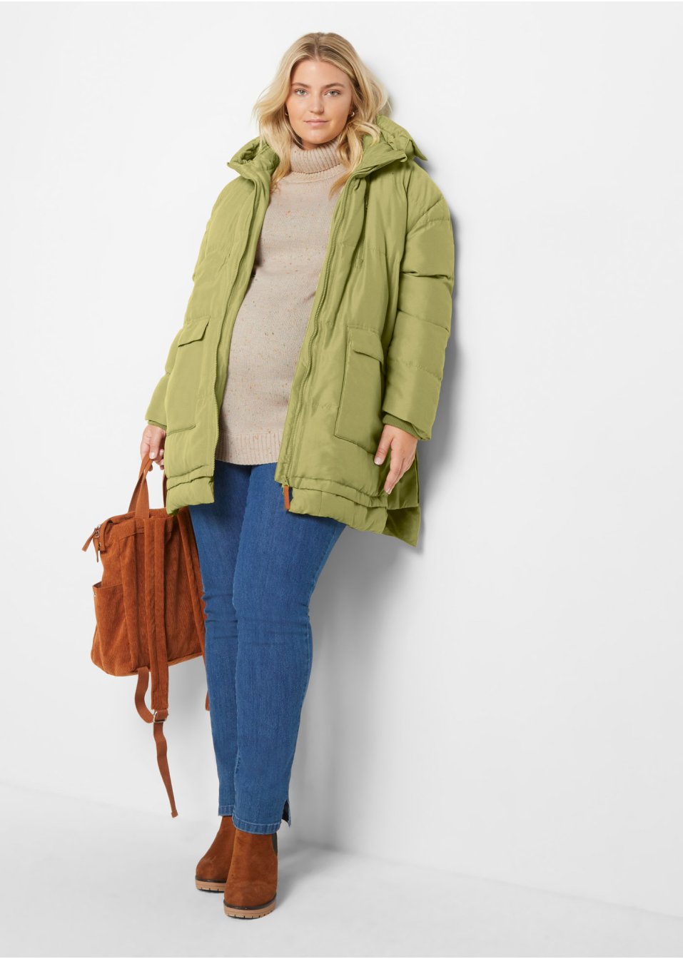Veste d'hiver de grossesse avec capuche en polyester recyclé avec fonction portage