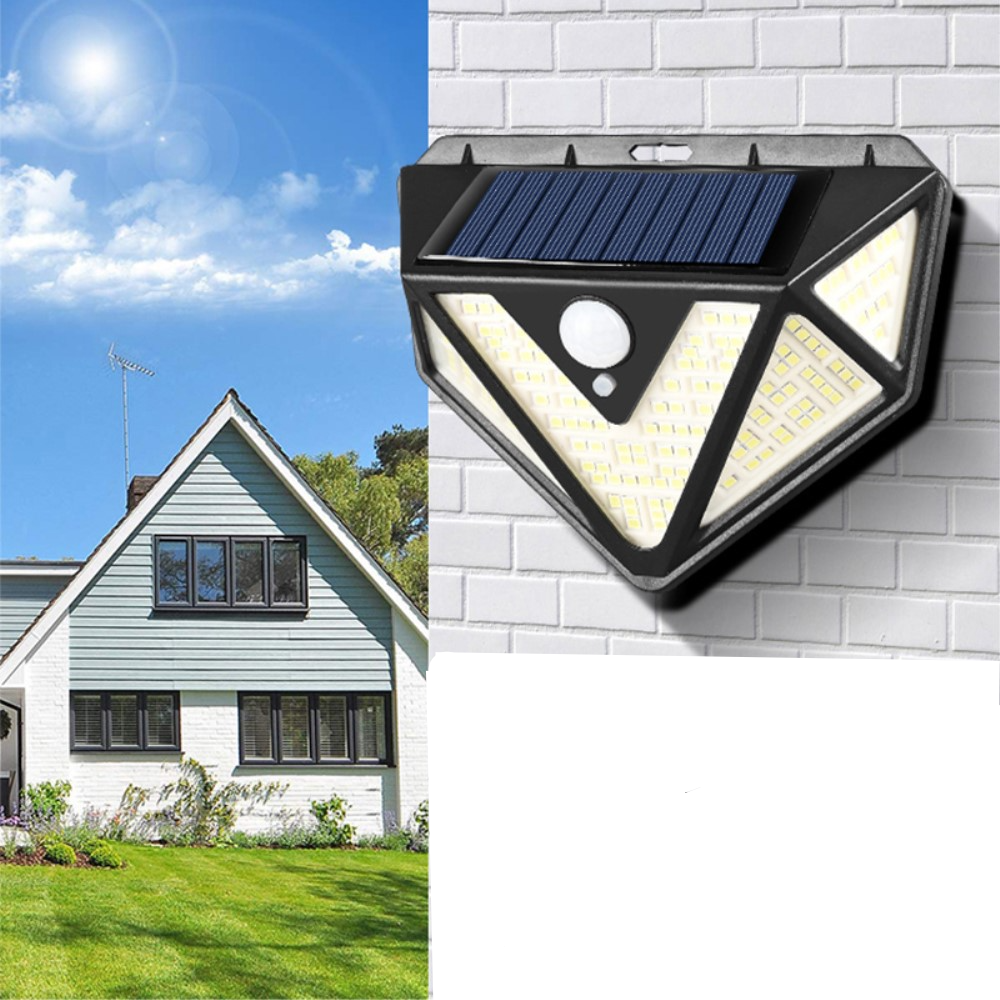 166 LED's Solar Outdoor Mini Lampe Garten Wandleuchte Aussen Beleuchtung mit Bewegungsmelder (IP65) - Schwarz