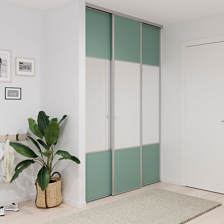 Porte de placard coulissante avec miroir vert de gris profil gris GoodHome Arius H. 248,5 x L. 62.2 cm + amortisseurs