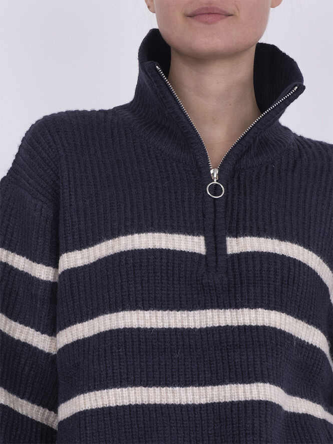 Neo Noir Nevena Stripe Knit Blouse Navy/sand
