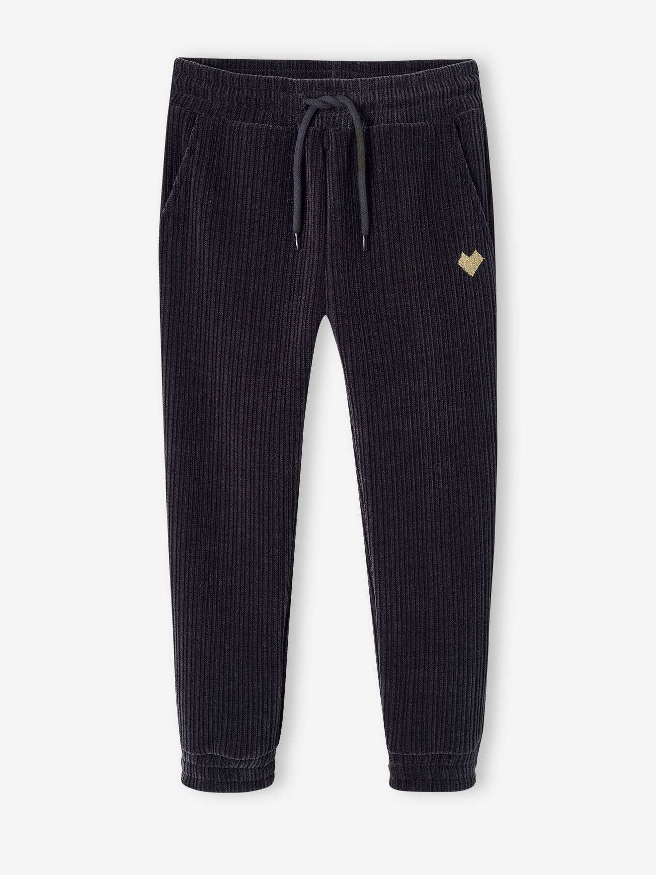 Calça de moletom cinza mesclado de veludo cotelê para meninas
