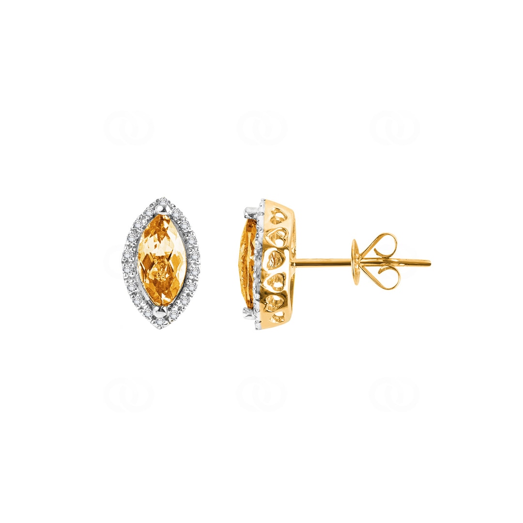 Ohrstecker 750/18 K Gelbgold mit Citrin Marquise und Diamanten 0.11 ct H/si