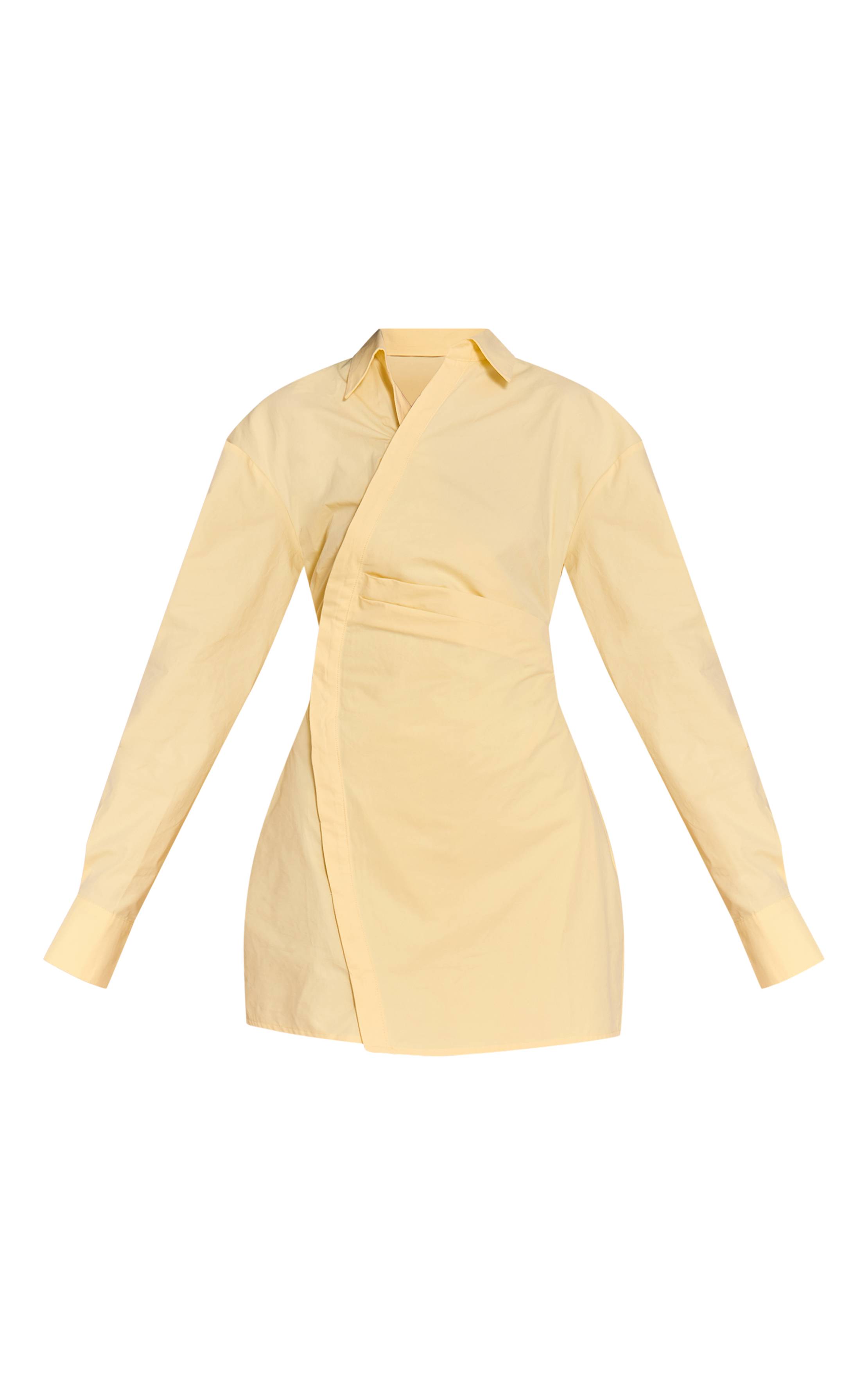 Citron Robe Chemise Asymétrique À Manches Longues Avec Boutonnage