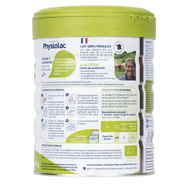 Leite de crescimento orgânico Physiolac, 3ª etapa, 800g