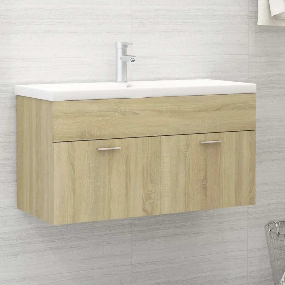 vidaXL - Wastafelkast - Bruin - Bewerkt hout - 90 x 38.5 x 46 cm