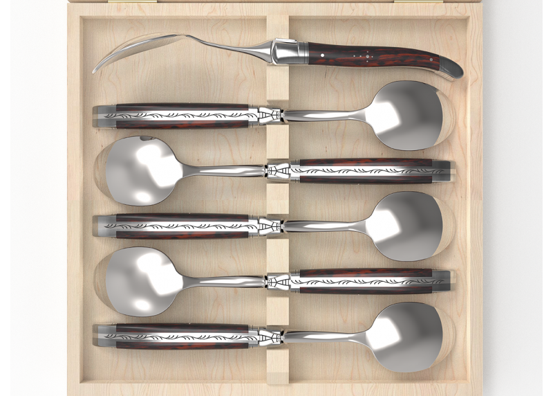 Service de 6 grandes cuillères Laguiole avec un manche en bois d'amourette et mitres en acier inoxydable