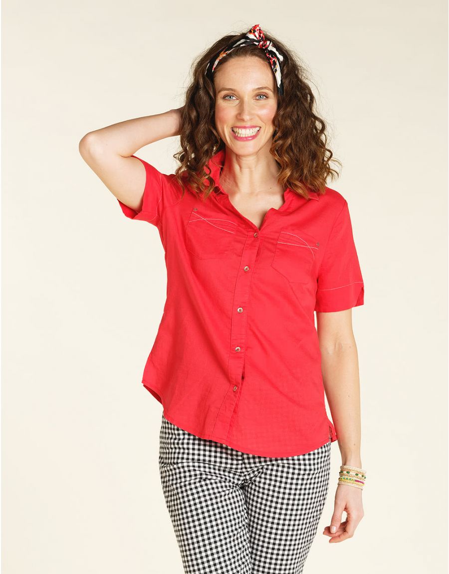 Chemise lin coton rouge