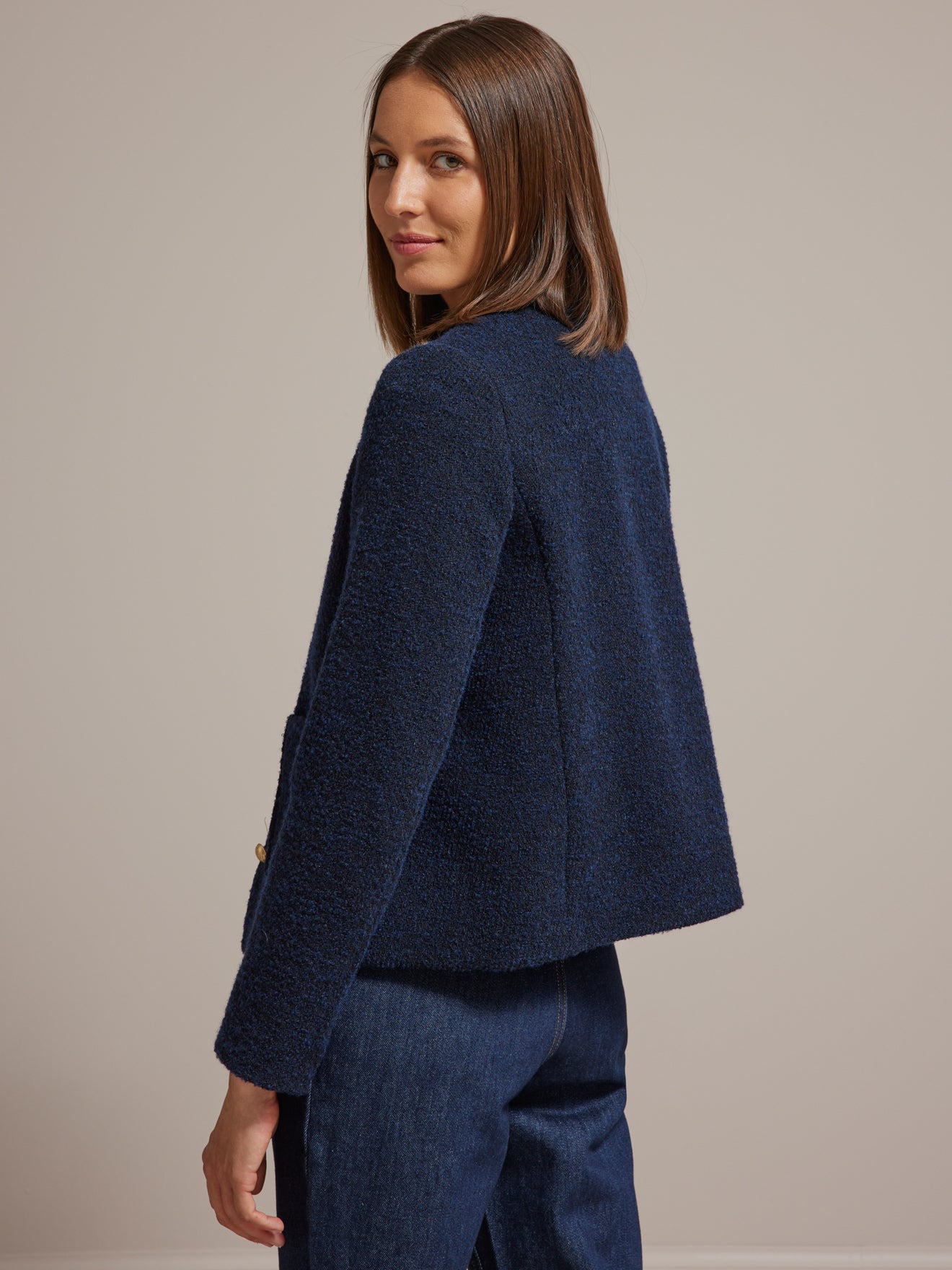 Veste sans col lainage bouclette femme