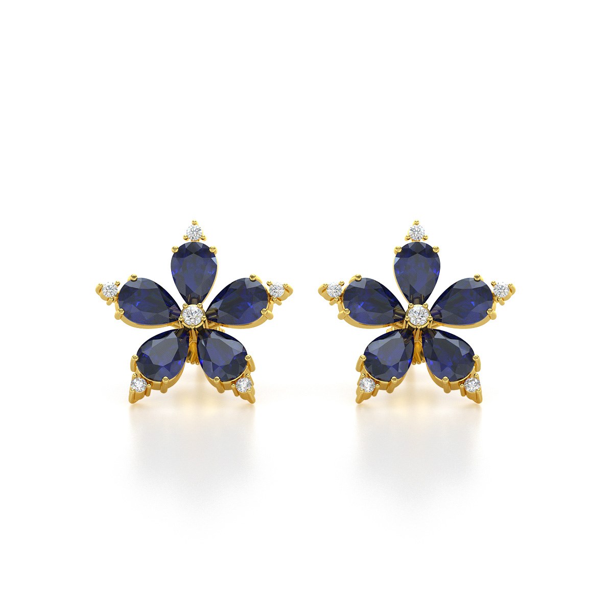 Boucles d'oreilles ADEN Or 585 Jaune Fleur Saphir 4.52grs