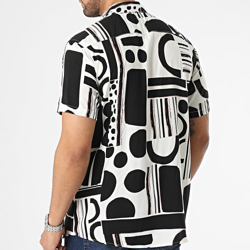 Chemise Manches Courtes Beige Clair Noir