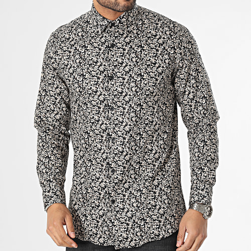 Chemise Manches Longues Ethan Noir Beige Floral