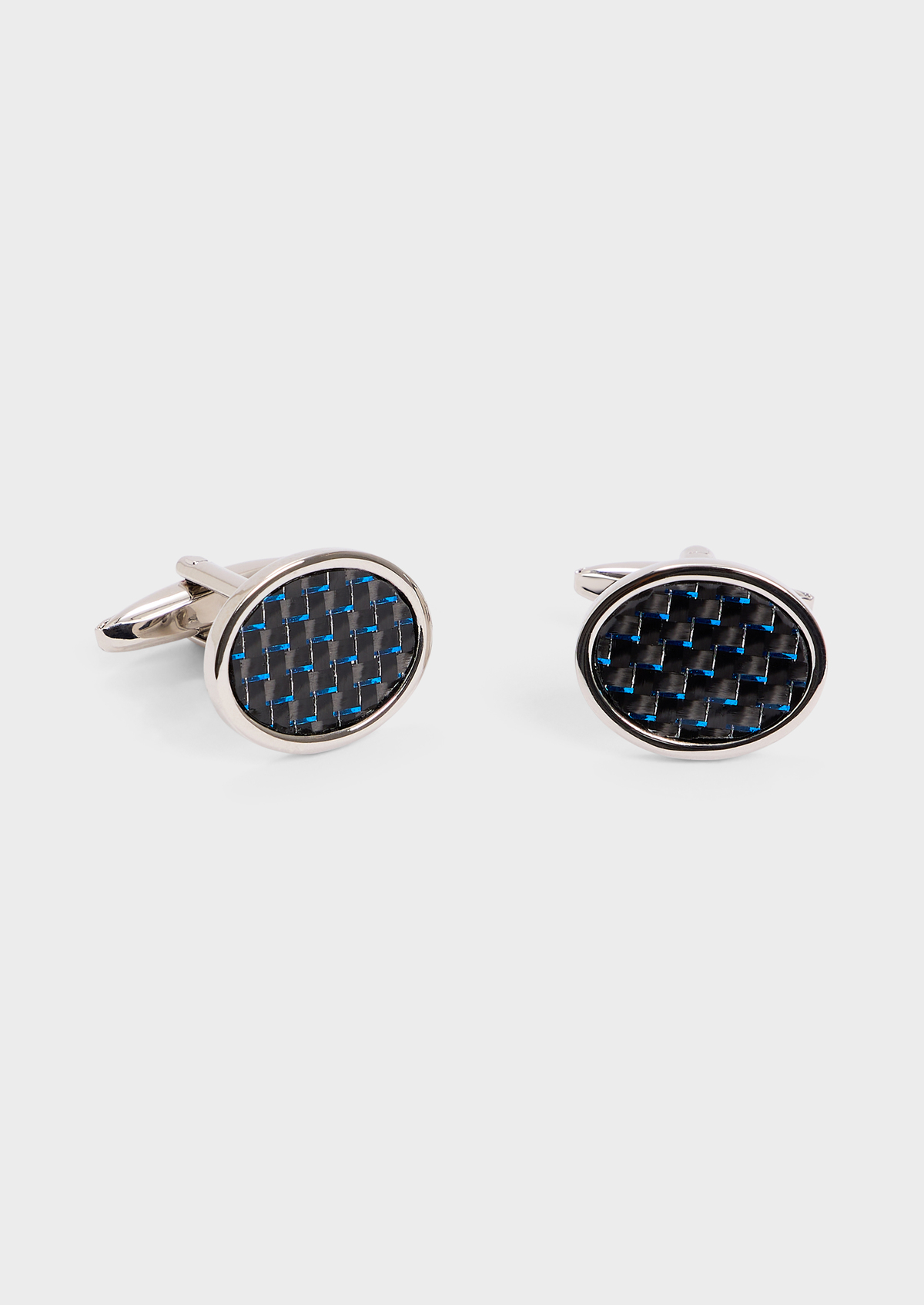 Boutons de manchettes ovales argent avec inserts bleu indigo