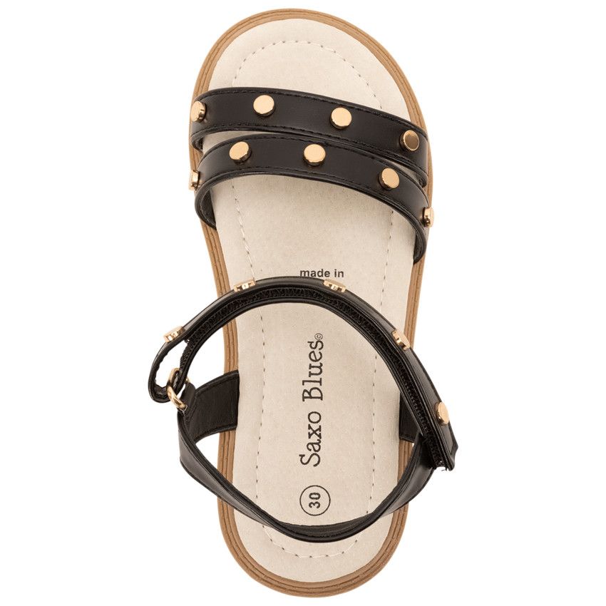 Sandales velcro effet cuir à rivets dorés pour fille - Noir