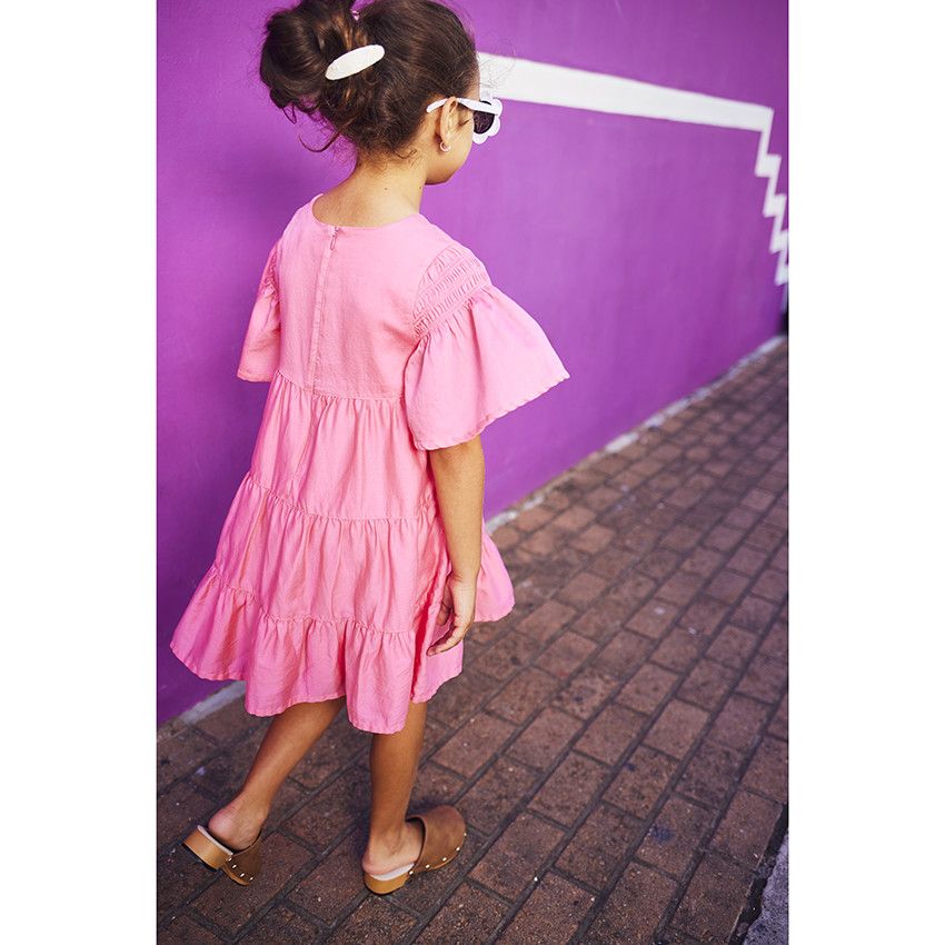 Robe manches courtes volantées unie pour fille - Multicolore